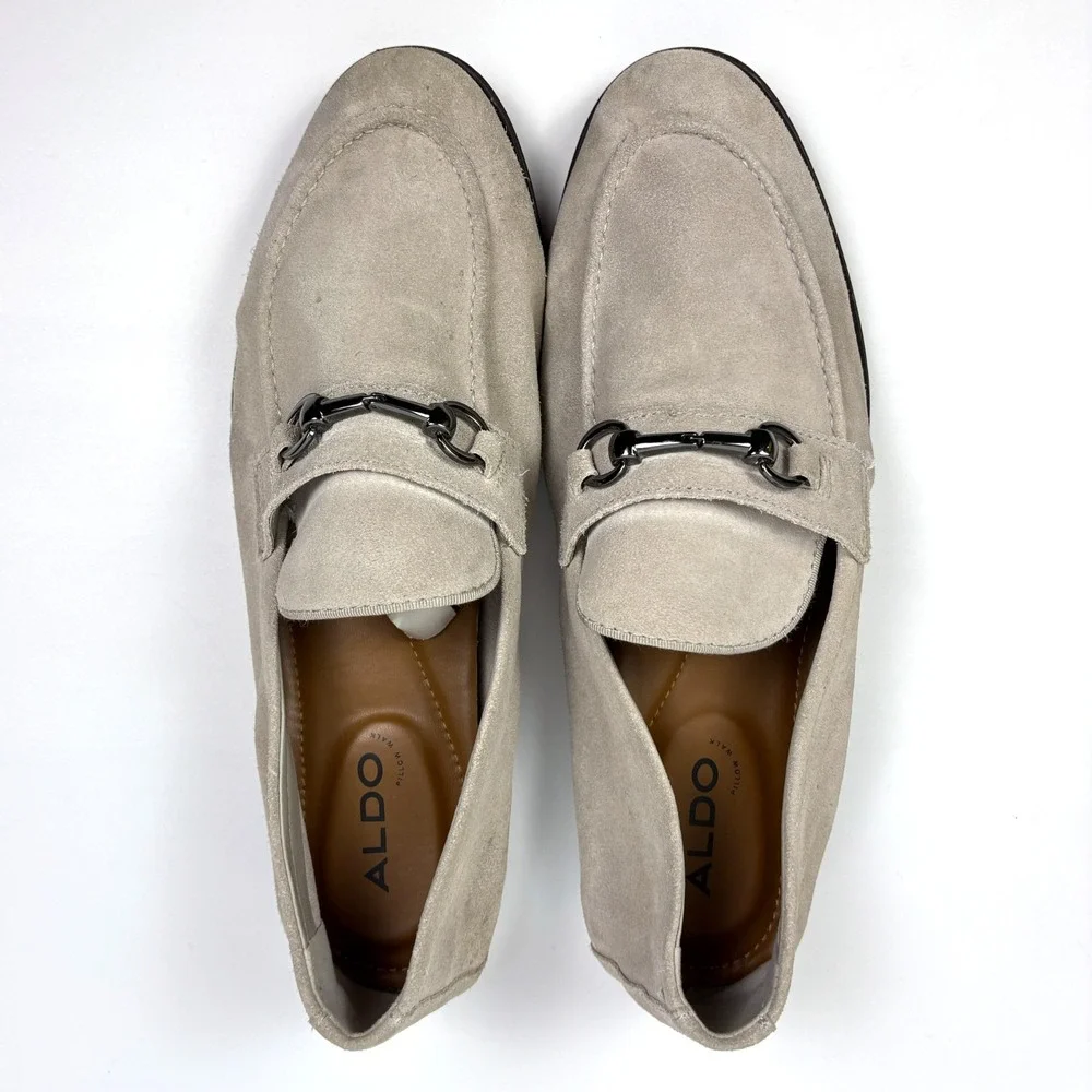 Aldo Traveller Bit Loafers Mens Sz 10.5 Light Grey Suede Dress Casual Minimalist